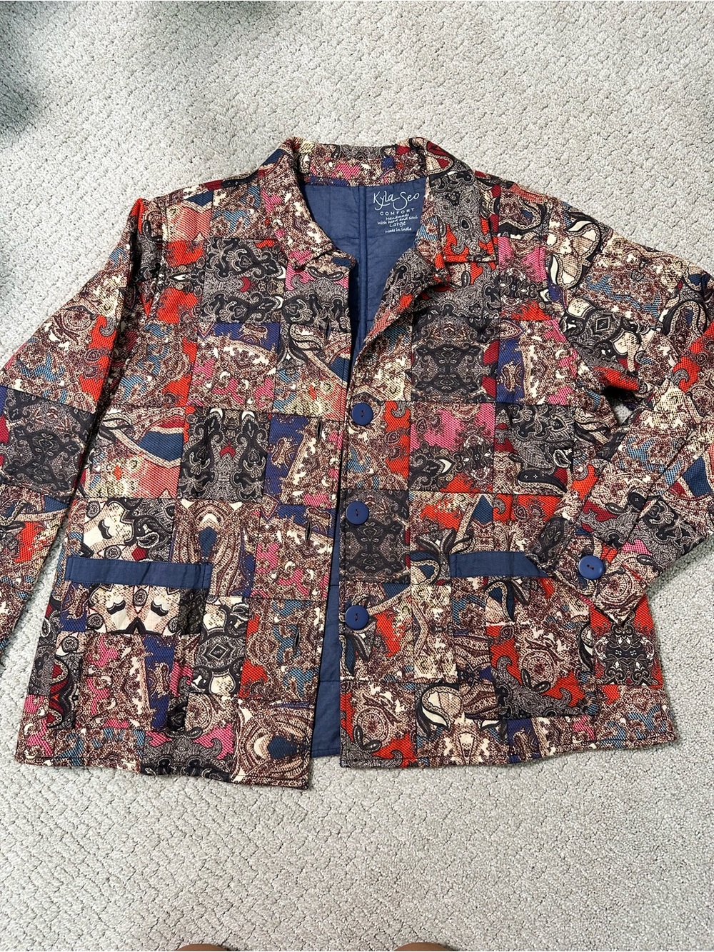 Kyla Seo Comfort Patchwork Paisley Boho Cotton Jacket Women’s Large